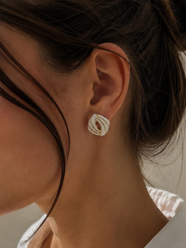 Ivory & Gold Statement Stud Earrings