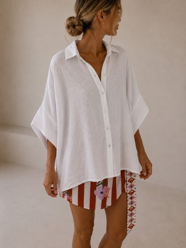 Oversized Λινό Πουκάμισο White Breeze
