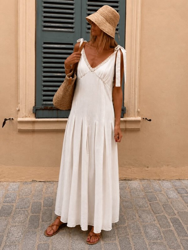 Λευκό Maxi Φόρεμα με Δέσιμο στους Ώμους & Ανοιχτή Πλάτη