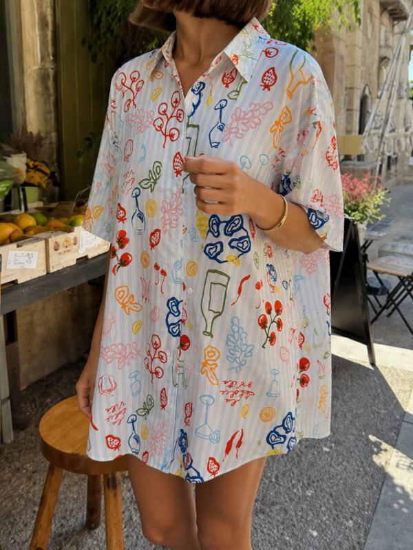 Oversized Shirt Dress – Mediterranean Print