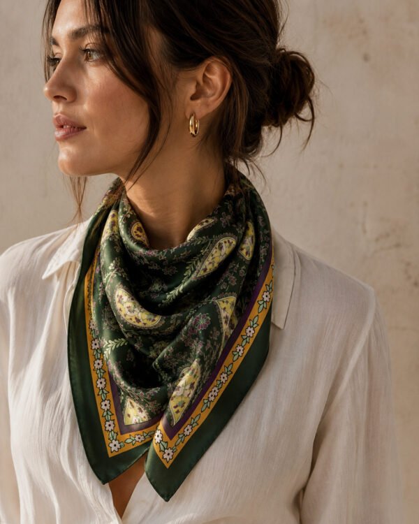 Paisley Satin Scarf – Forest Green