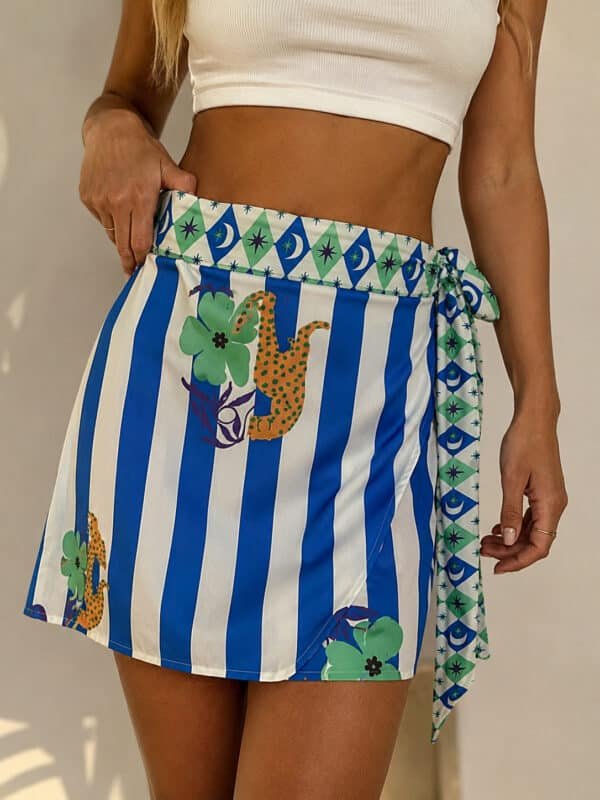 Blue Jungle Wrap Mini Skirt