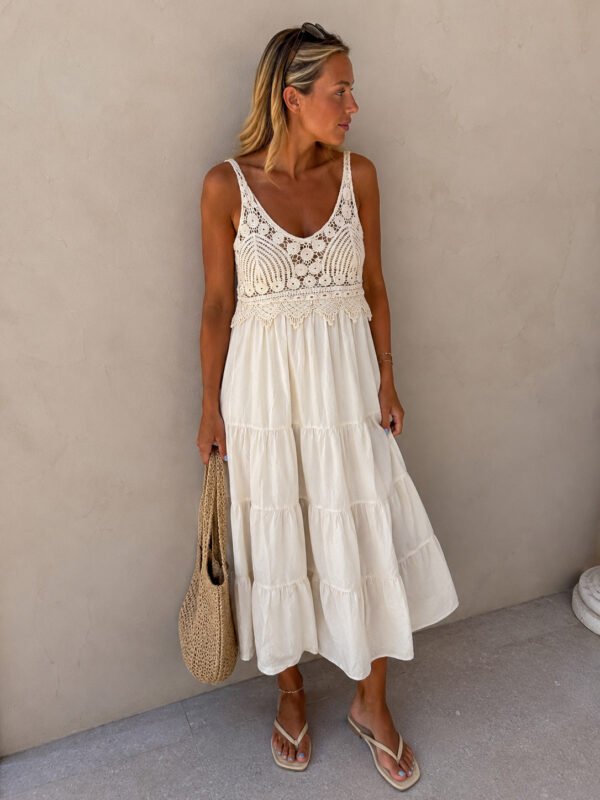 Ivory Crochet Maxi Φόρεμα