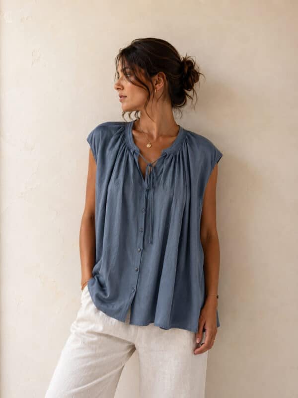 Slate Blue Gathered Blouse