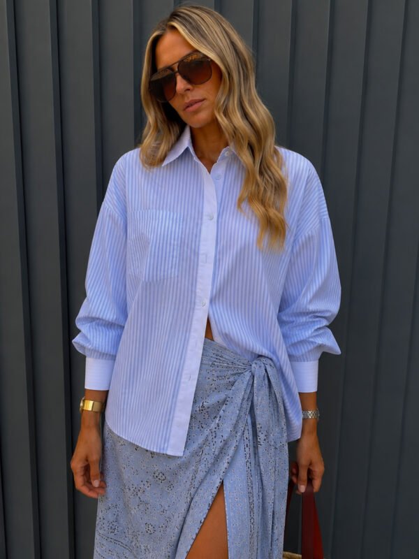 Light Blue Pinstripe Oversized Shirt