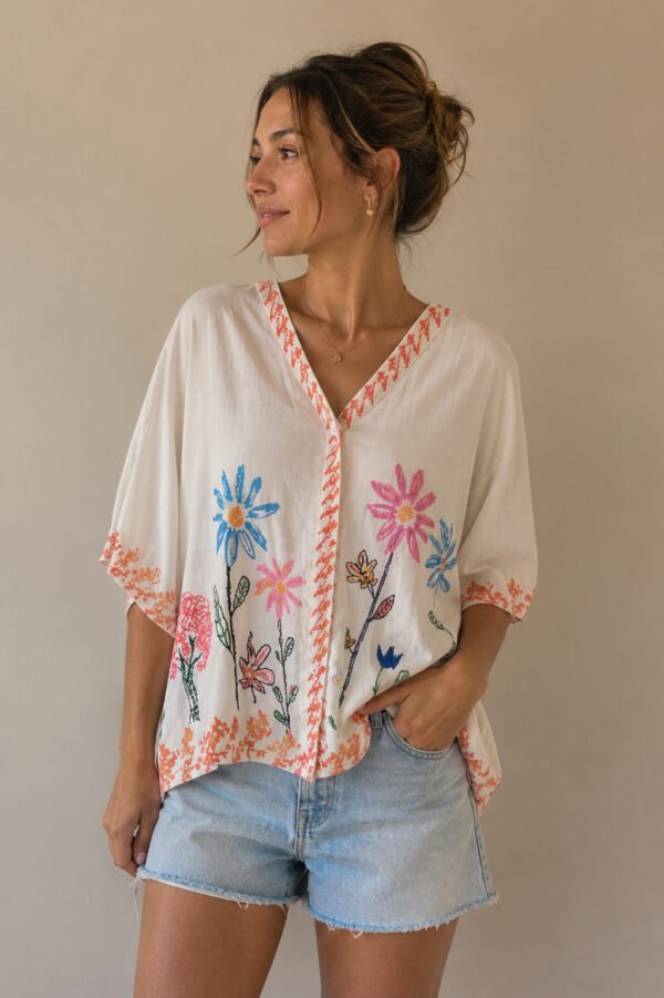 Floral Embroidered Oversized Shirt