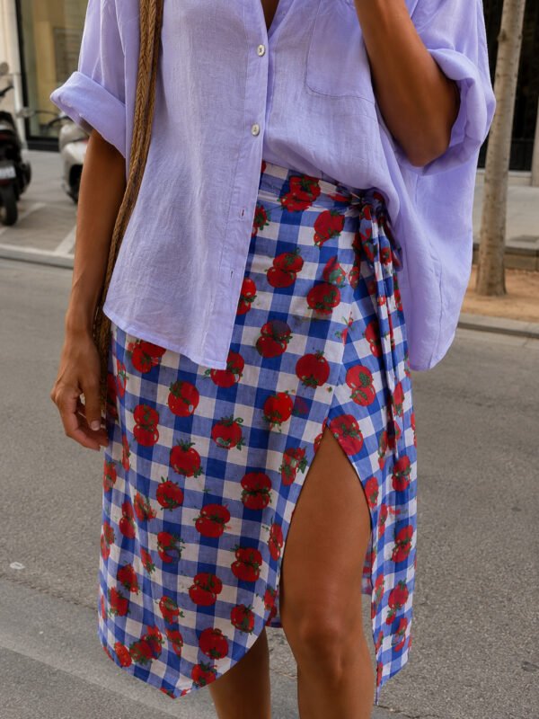Tomato Gingham Wrap Skirt