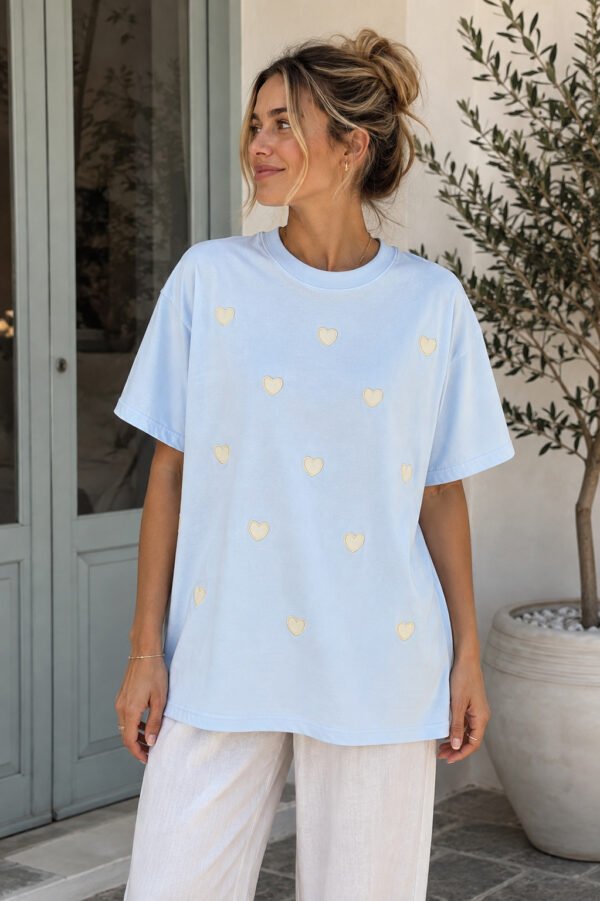 Sky Blue Hearts Oversized T-Shirt