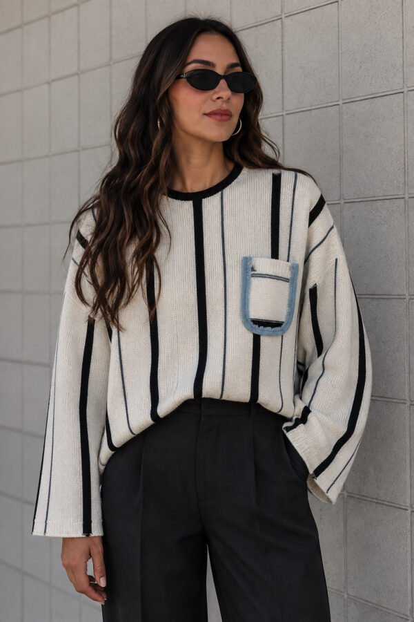 Striped Knit Sweater With Pocket