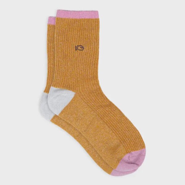 Vintage Combed Cotton Glitter Socks - Mustard