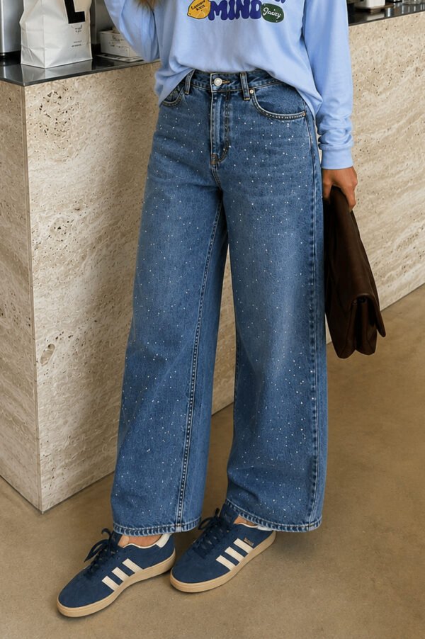Τζιν Mom Fit με Στρας