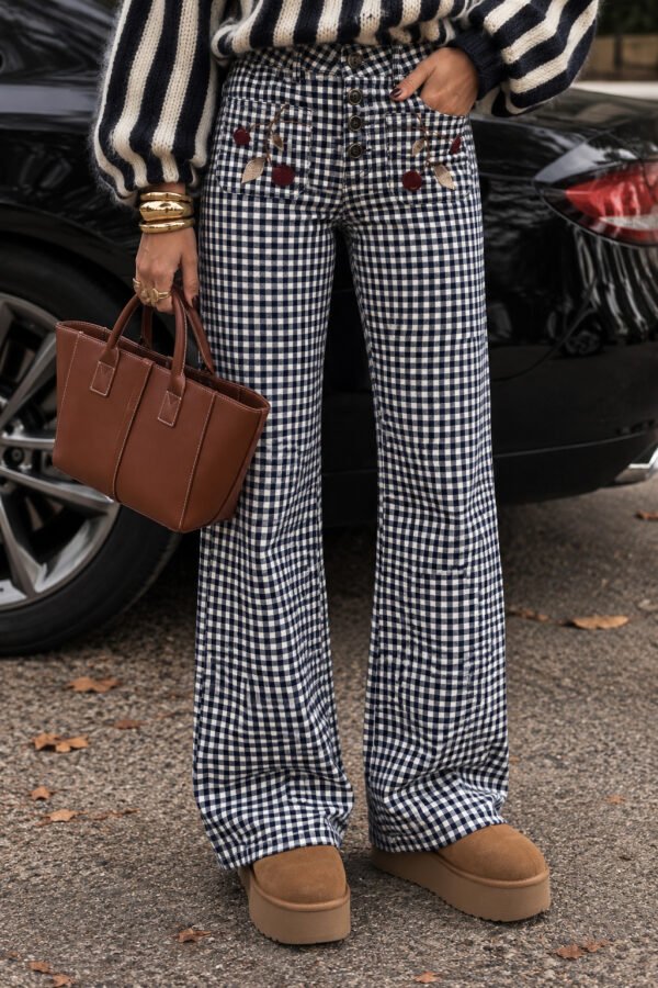Καρό Παντελόνι Wide Leg με Κεράσια