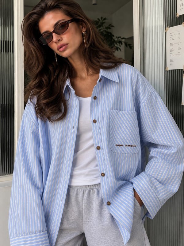Oversized Ριγέ Πουκάμισο Baby Blue