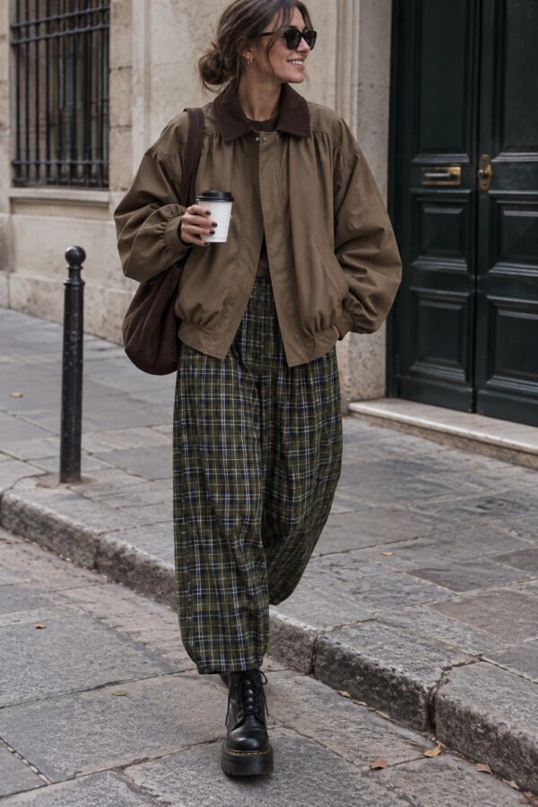 Καφέ Oversized Jacket με Κοτλέ Γιακά