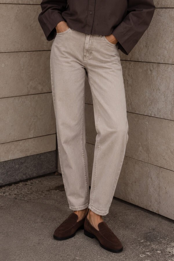 Παντελόνι Mom Fit σε Beige