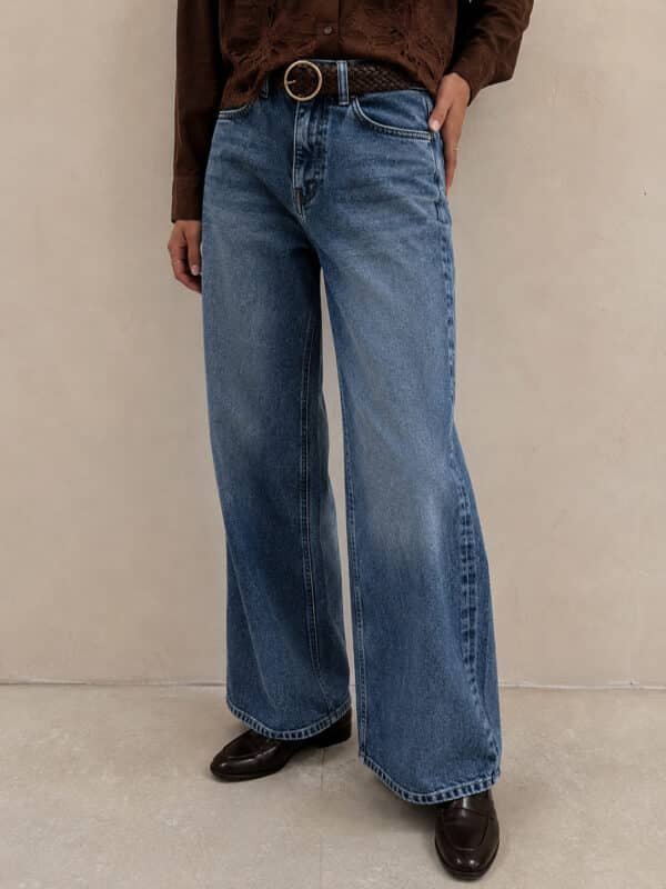 Ψηλόμεσο Wide Leg Jeans σε Μπλε