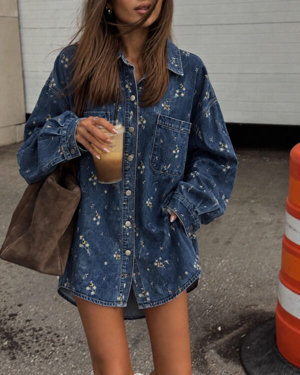 Denim Πουκάμισο με Floral Κέντημα