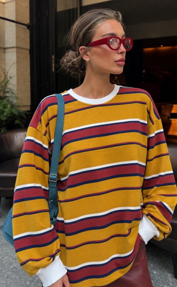 Oversized Ριγέ Μπλούζα Mustard