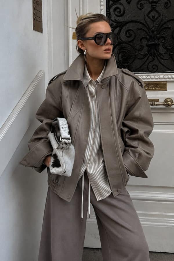Vegan Leather Jacket Taupe