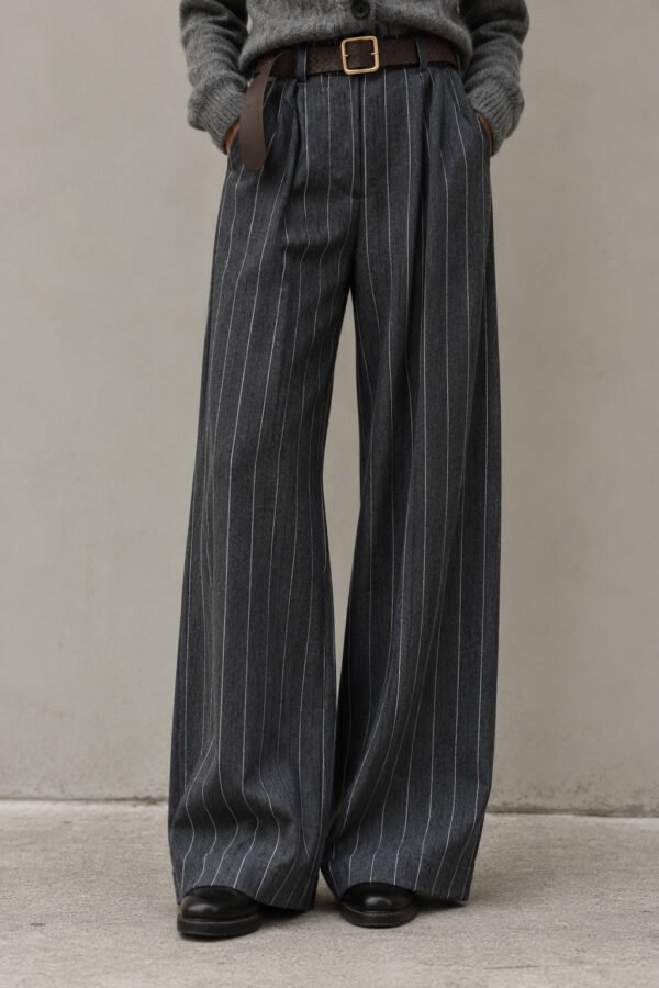 Pinstripe Wide-Leg Trousers – Charcoal