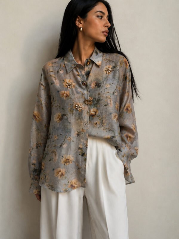 Floral Sheer Πουκάμισο με Vintage Λεπτομέρειες