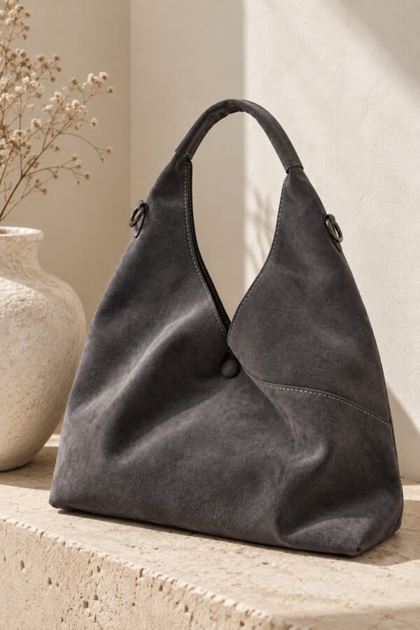 Suede Hobo Bag – Charcoal Grey