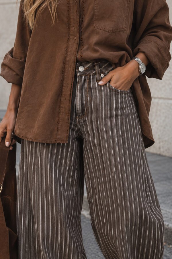 Καφέ Ριγέ Παντελόνι Barrel Fit
