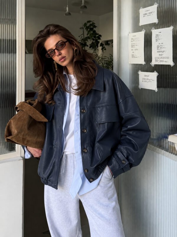 Oversized Navy Leather Jacket