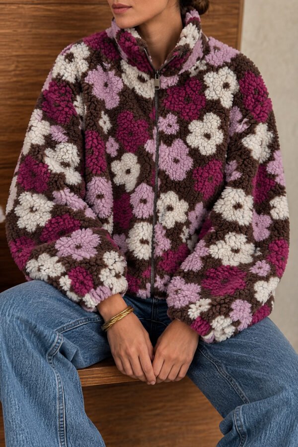 Floral Fleece Jacket σε Μωβ & Φούξια