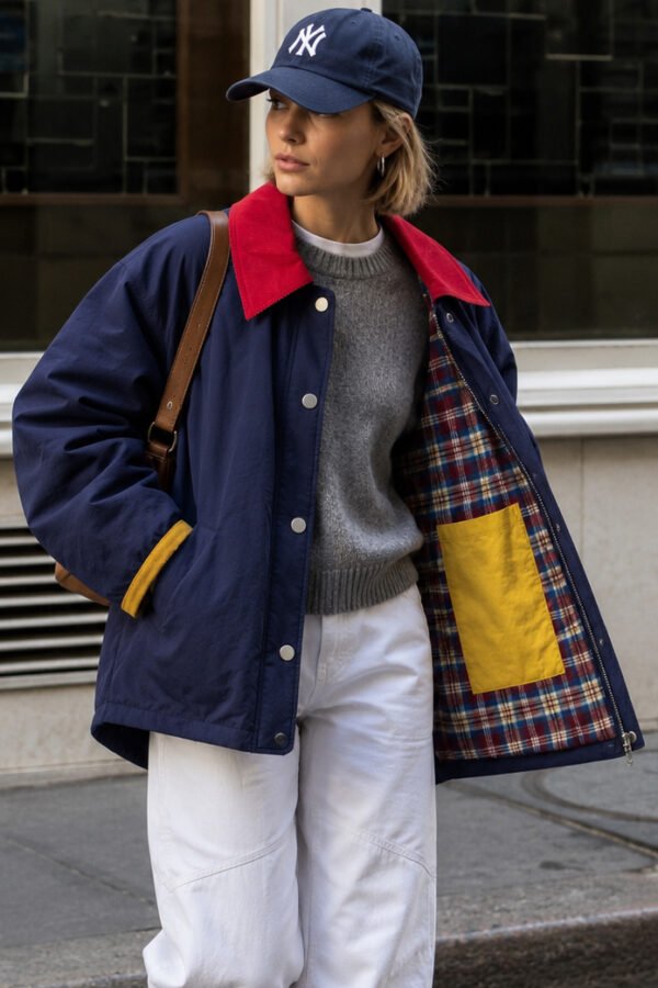 Αδιάβροχο Jacket σε Navy Blue με Κόκκινο Γιακά