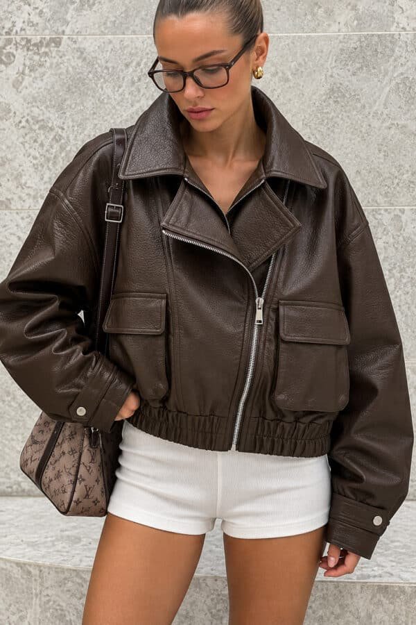 Oversized Καφέ Δερματίνη Jacket