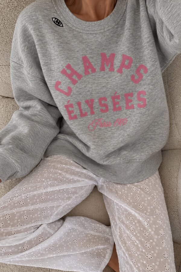 Γκρι Melange Oversized Φούτερ με Ροζ Print